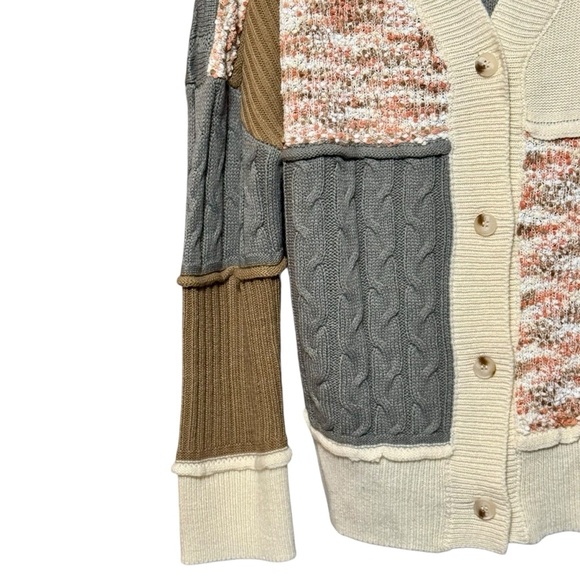 Chunky Mixed Media Long Sleeve Hooded Button Front Boho Sweater Cardigan Large - Picture 5 of 10